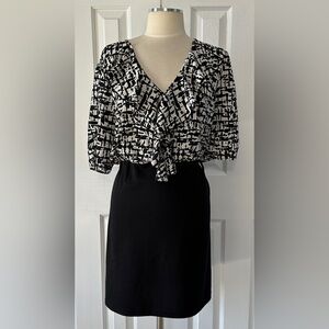 Black & White Abstract Print Belted Dress Plus Size 4X